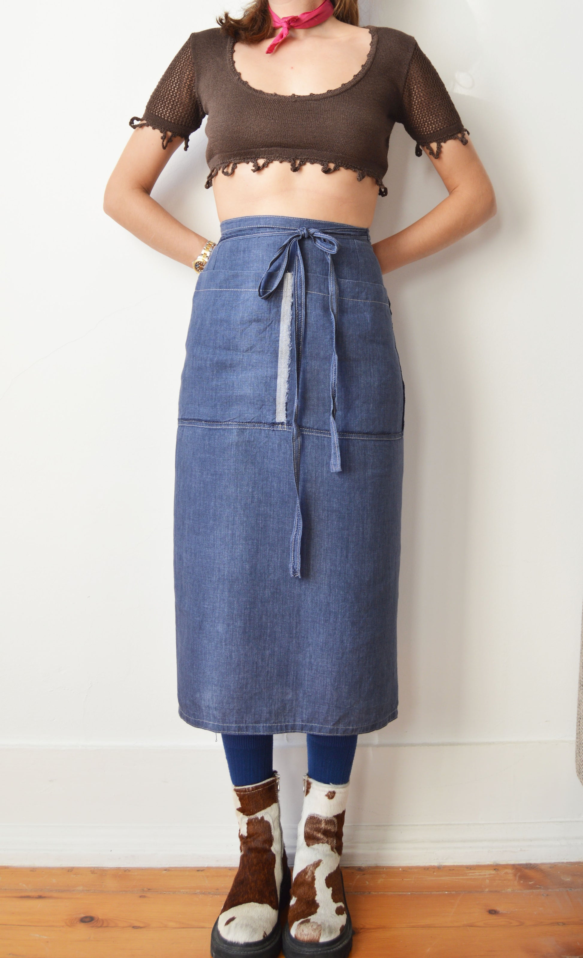 vintage gaultier jeans blue linen wrap skirt