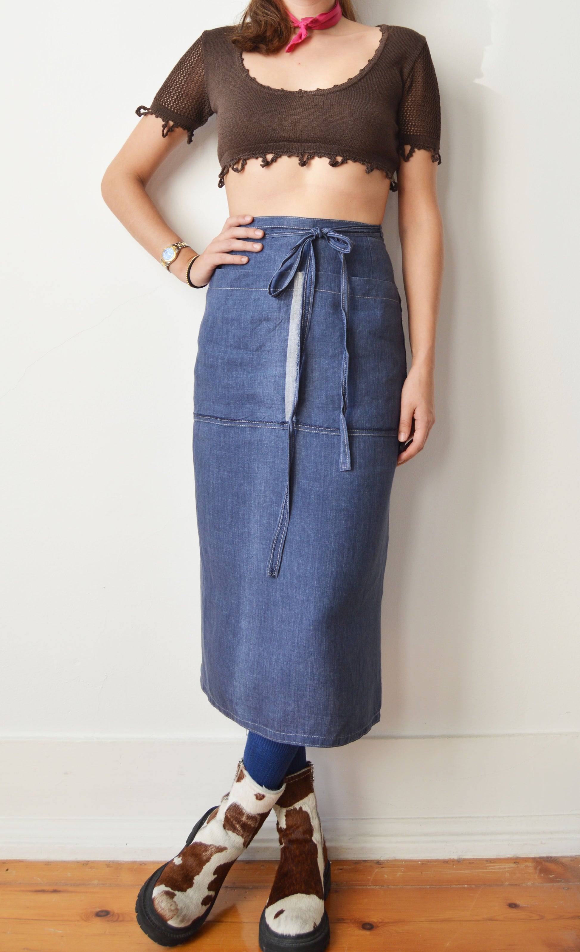 vintage gaultier jeans blue linen wrap skirt