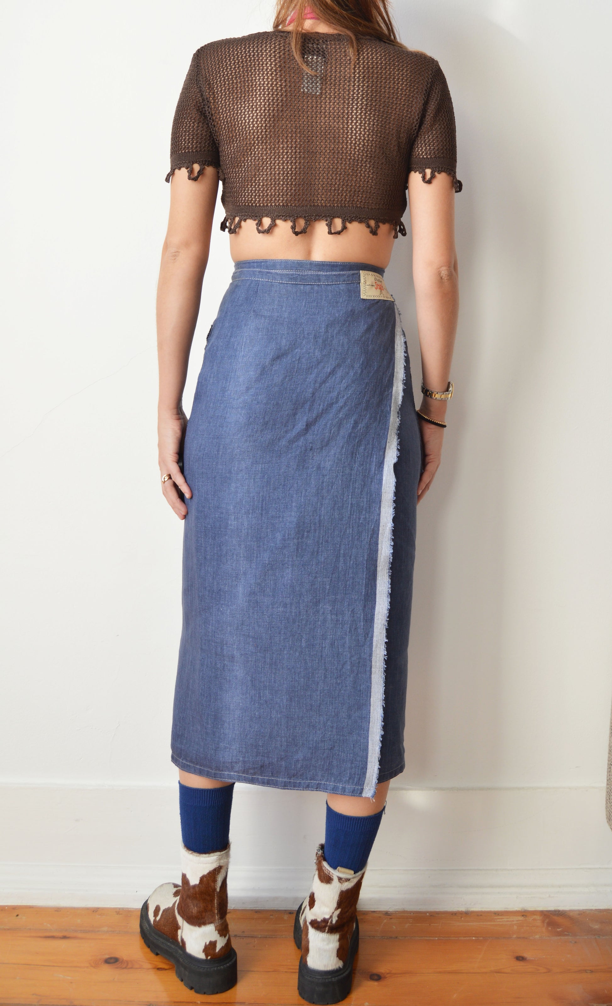 vintage gaultier jeans blue linen wrap skirt
