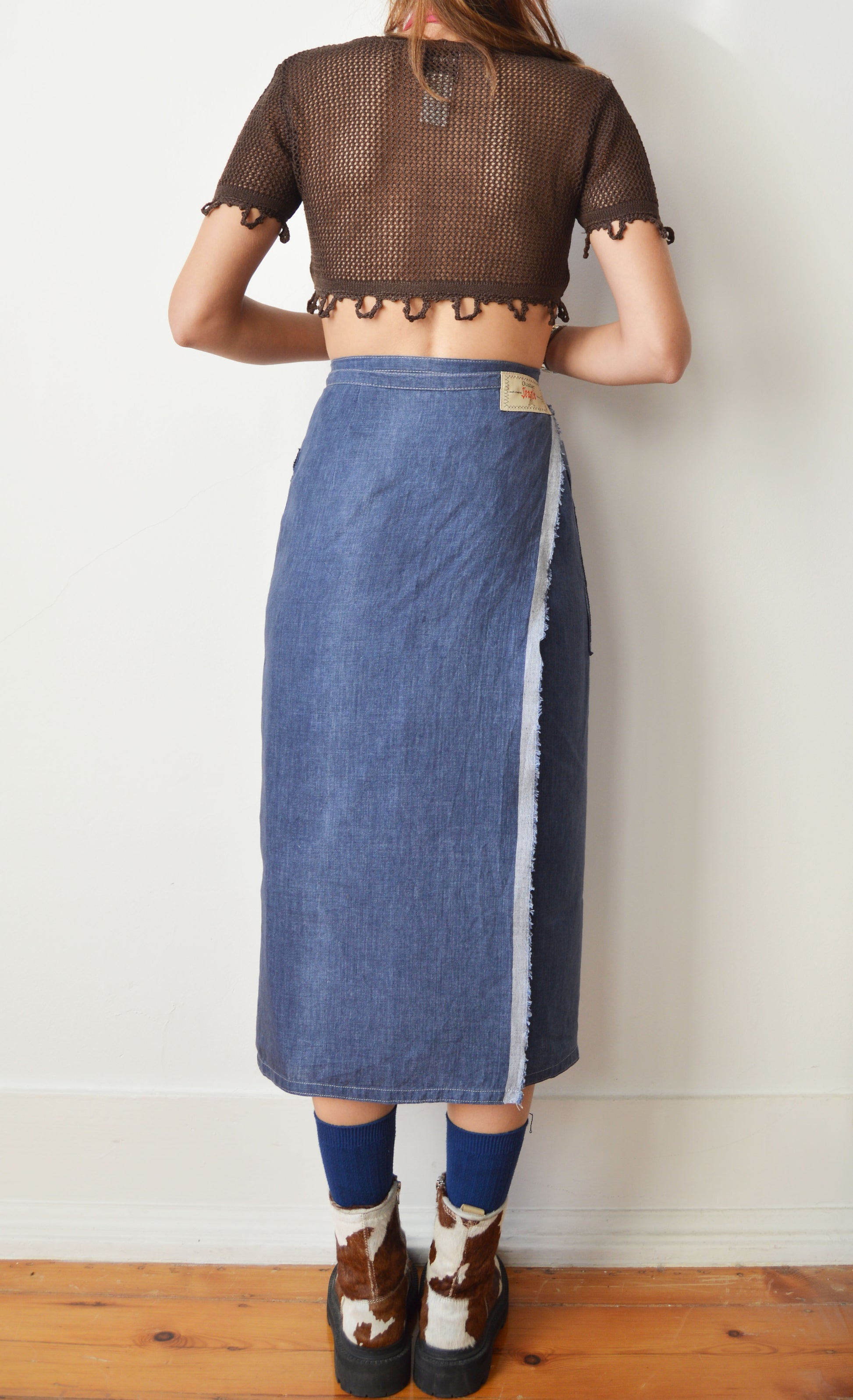 vintage gaultier jeans blue linen wrap skirt