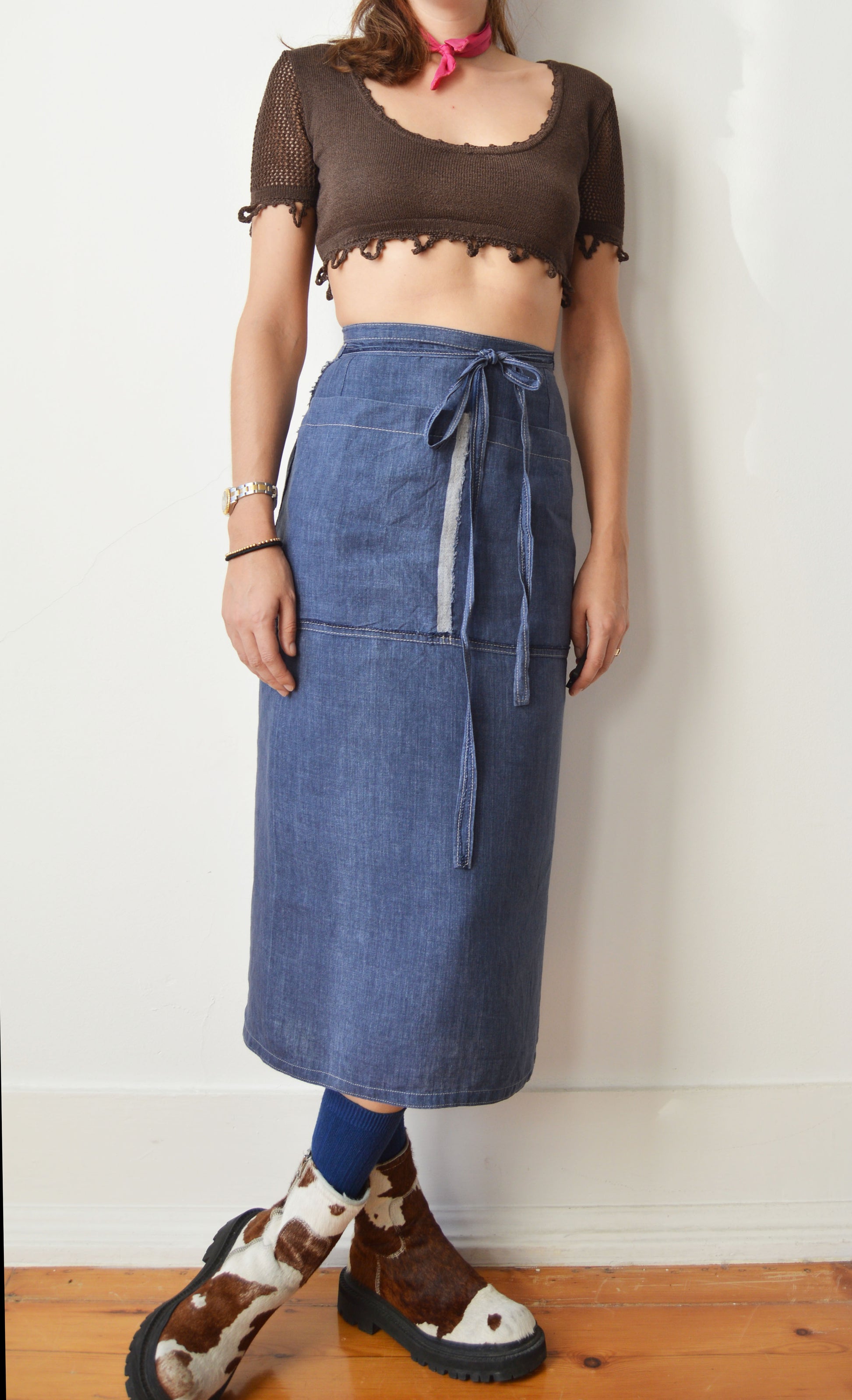 vintage gaultier jeans blue linen wrap skirt