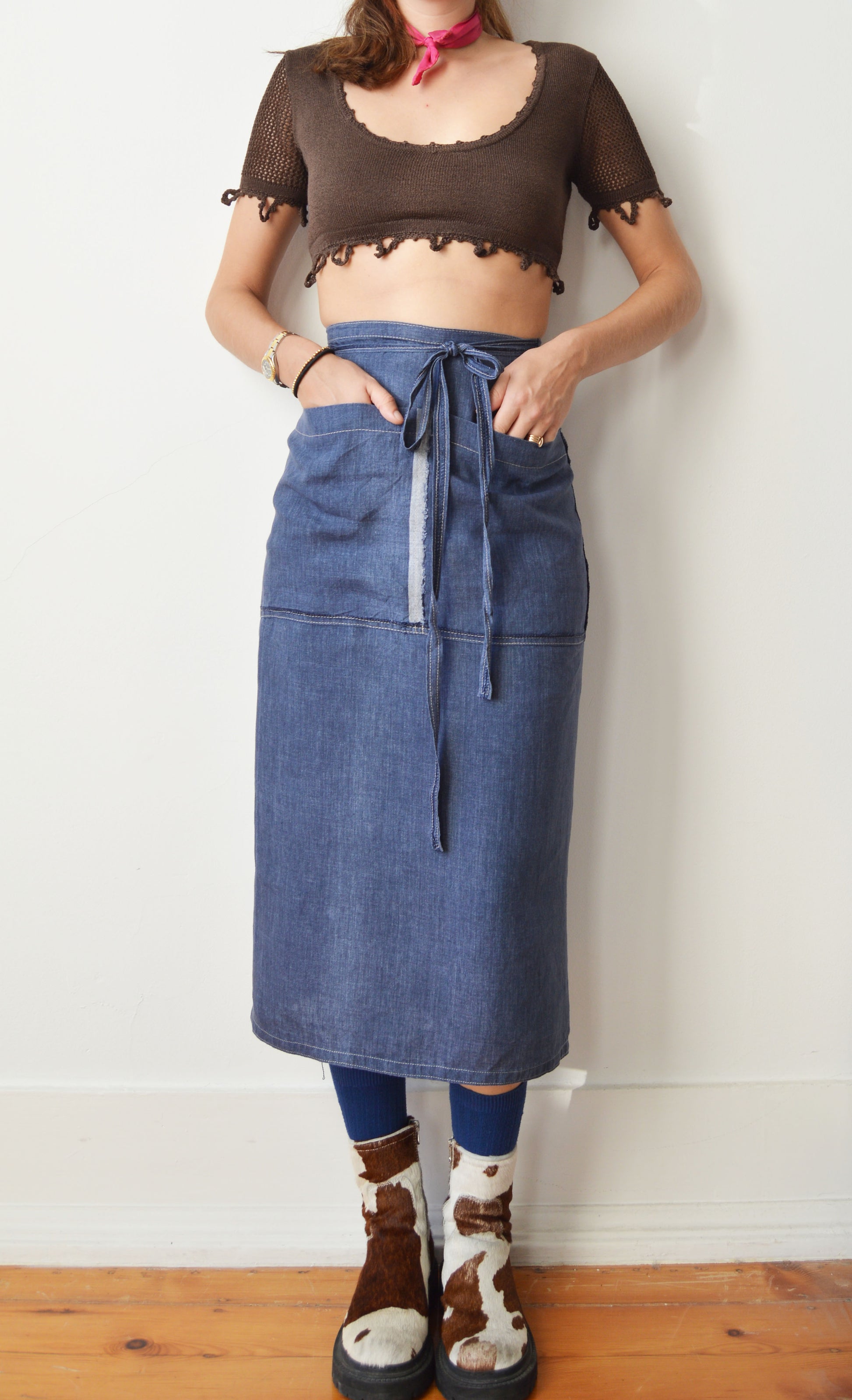 vintage gaultier jeans blue linen wrap skirt