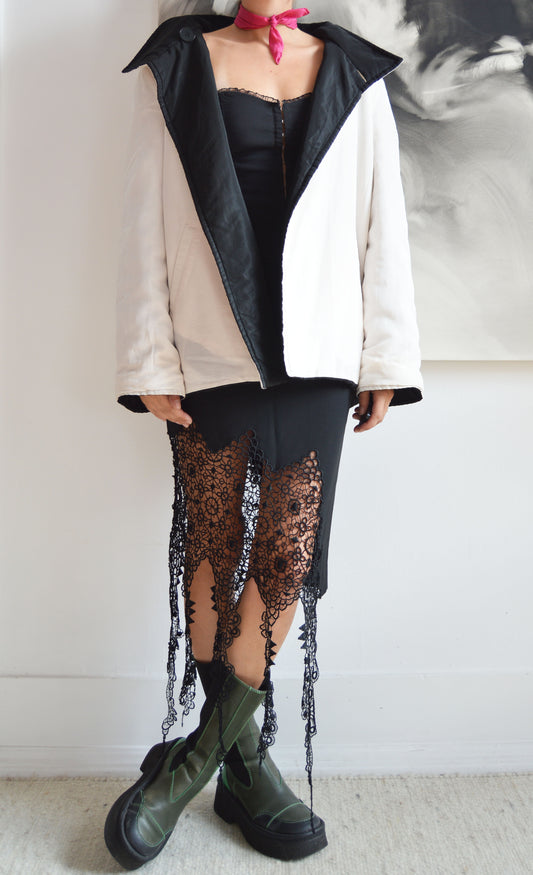 vintage gianfranco ferre forma black and white reversible coat
