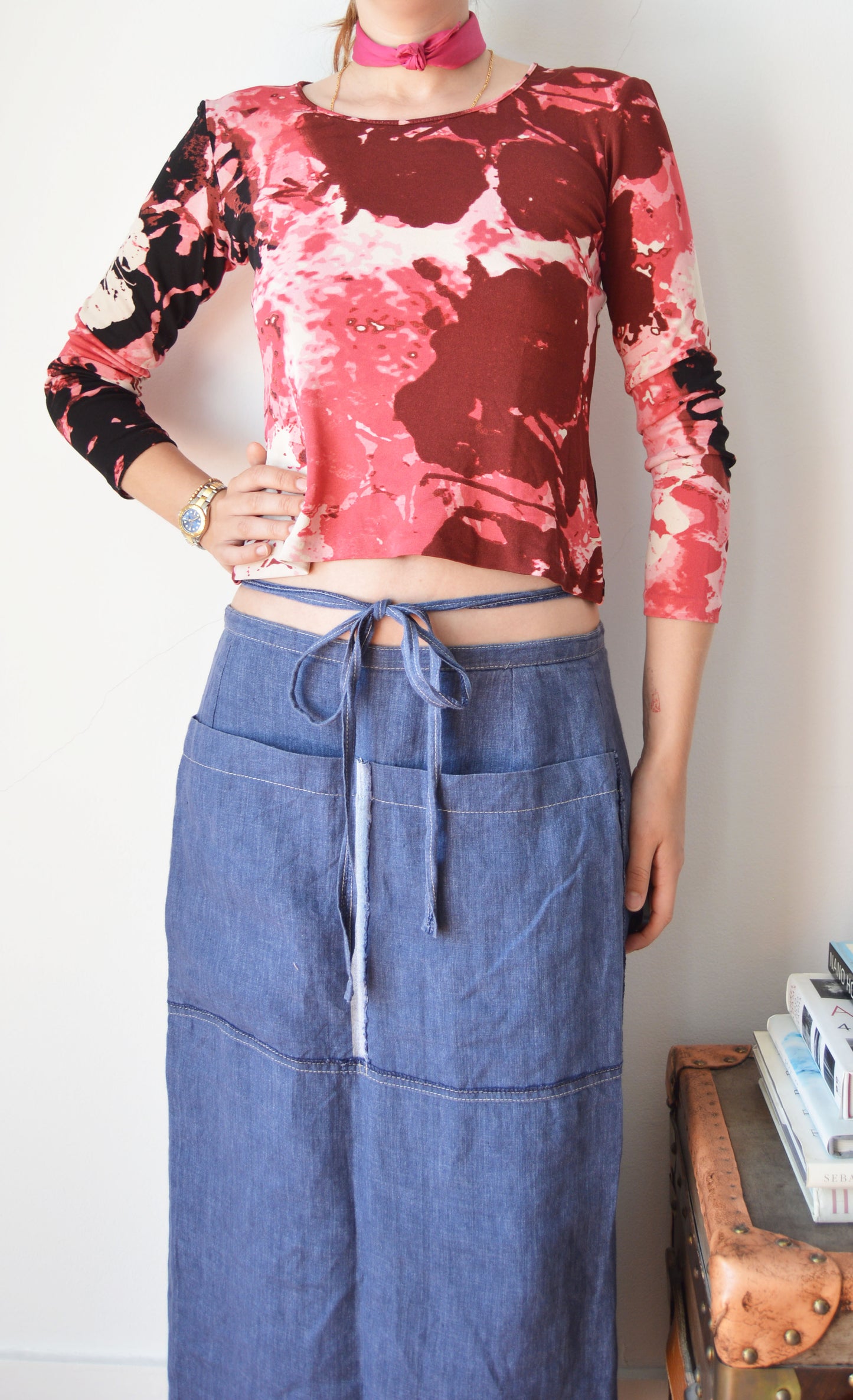 vintage iceberg pink abstract floral long sleeve top