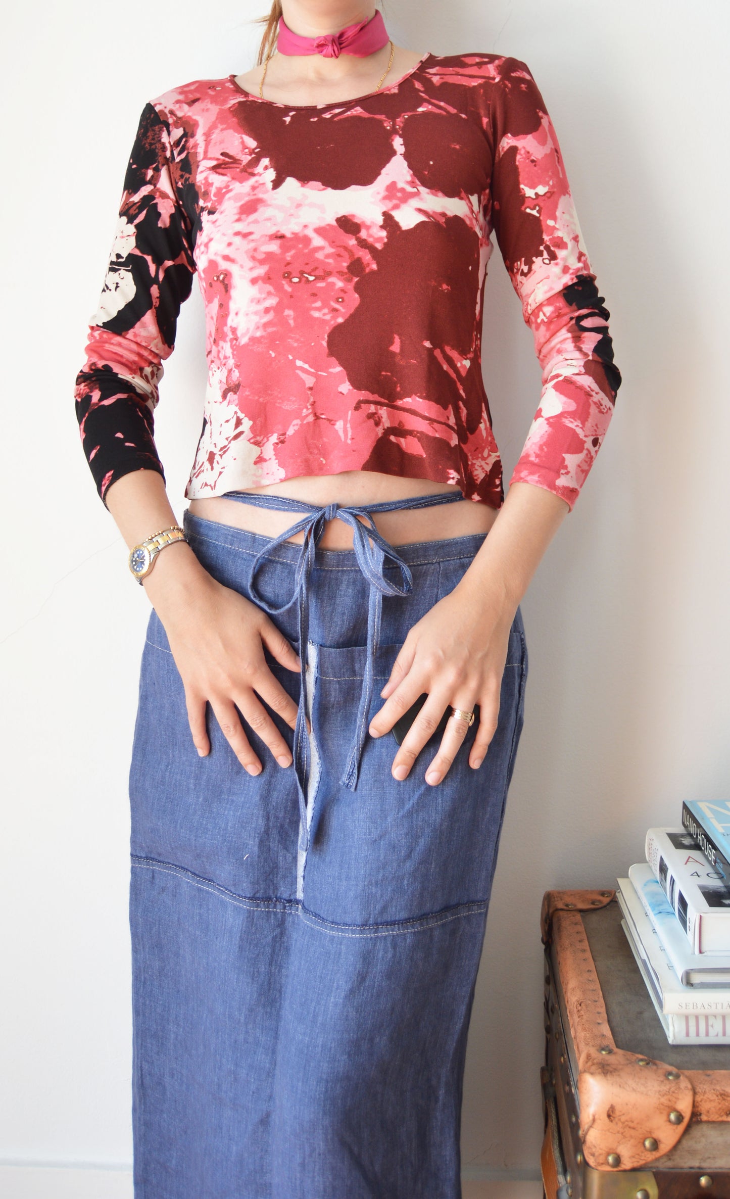 vintage iceberg pink abstract floral long sleeve top