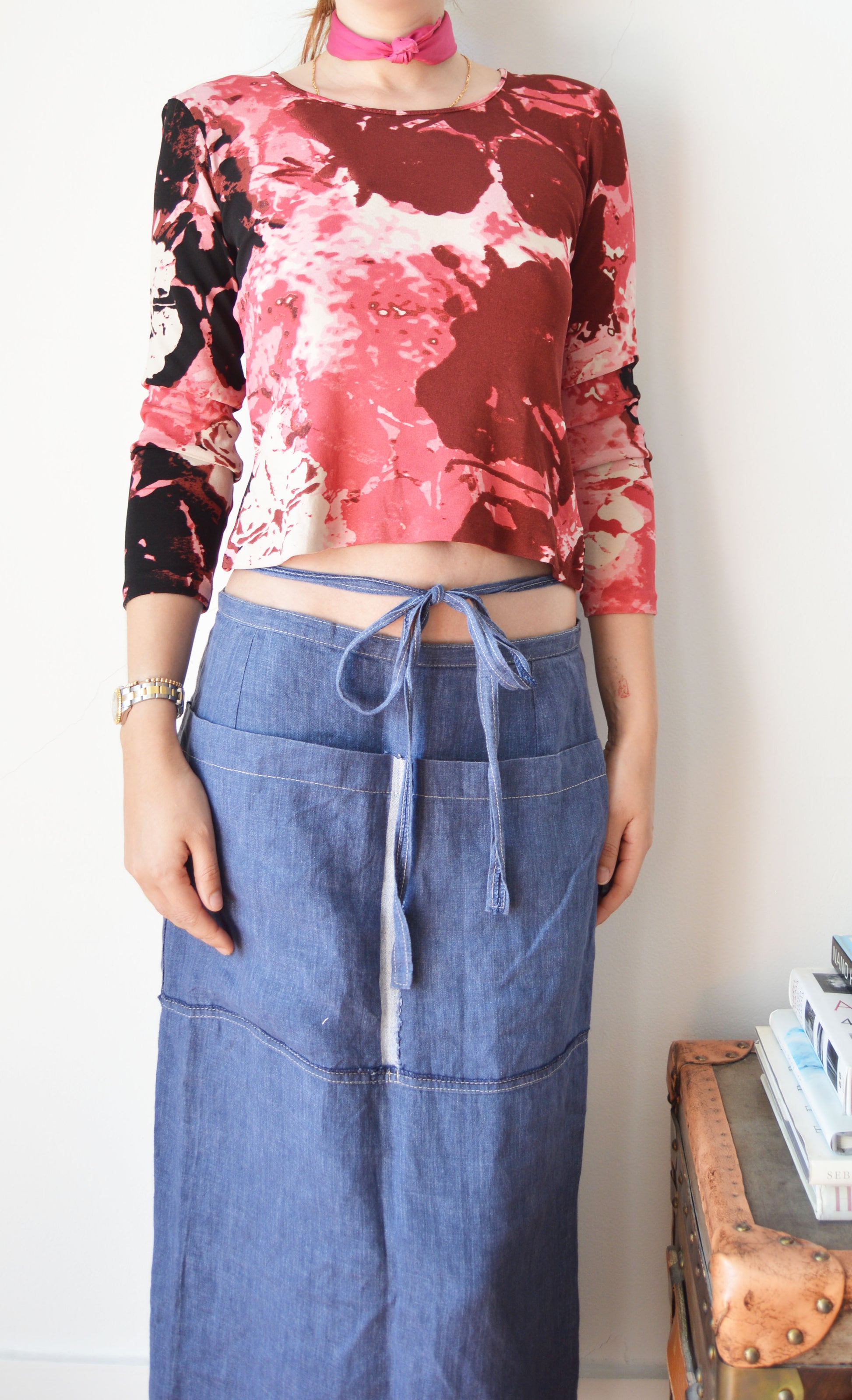 vintage iceberg pink abstract floral long sleeve top