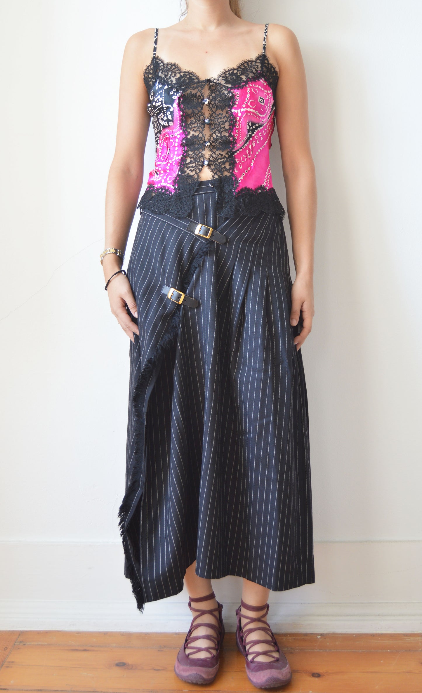 vintage iceberg pink and black lace camisole