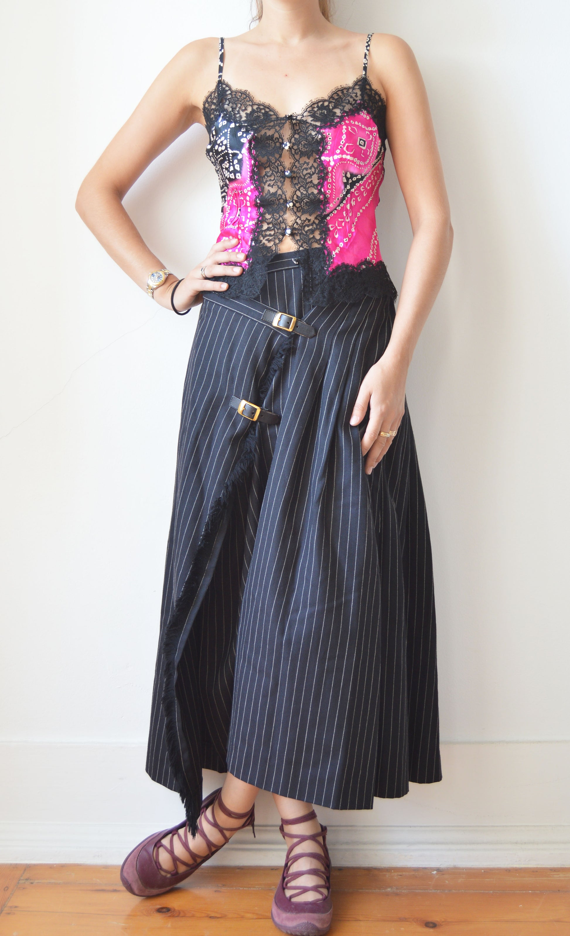 vintage iceberg pink and black lace camisole