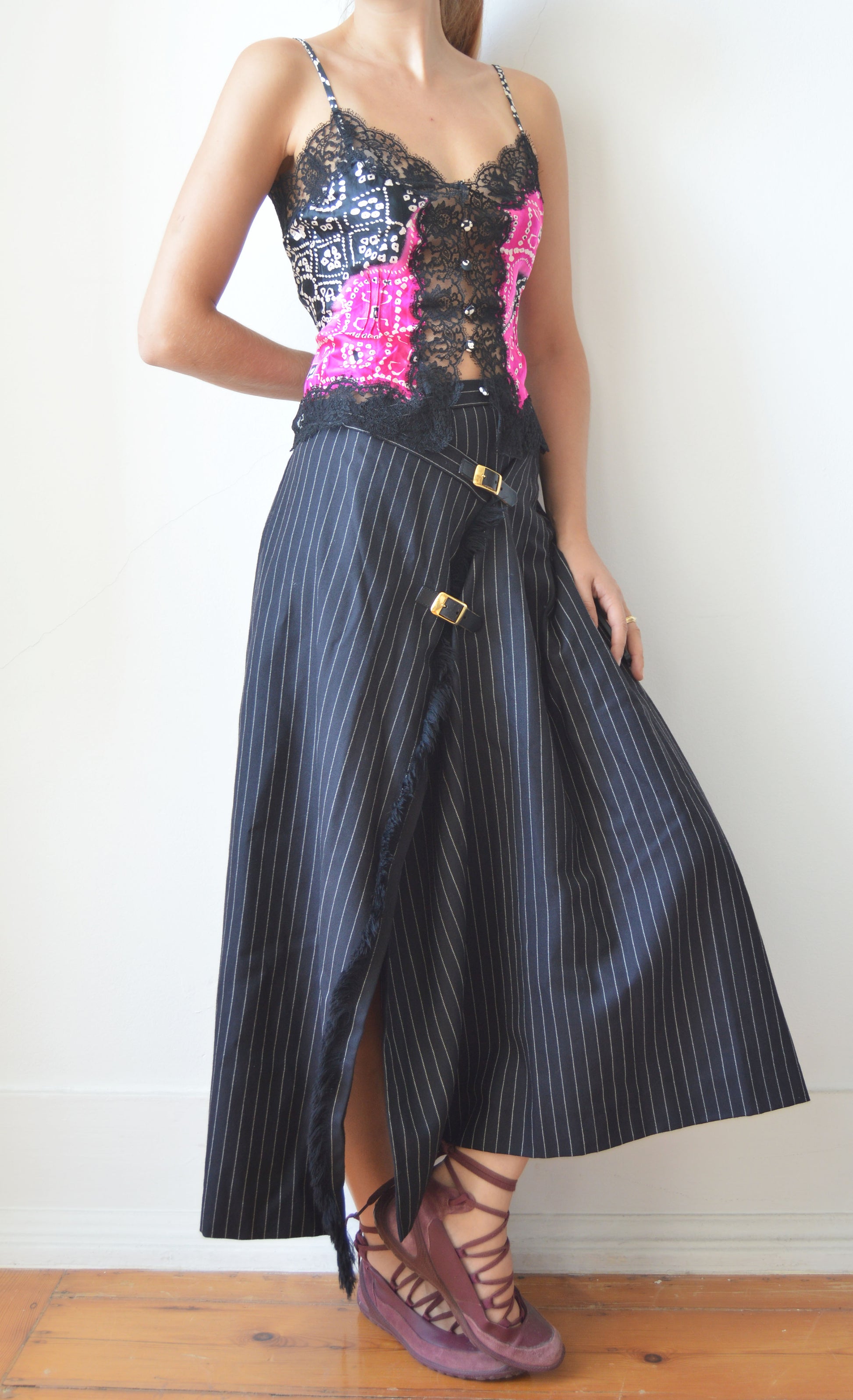 vintage iceberg pink and black lace camisole