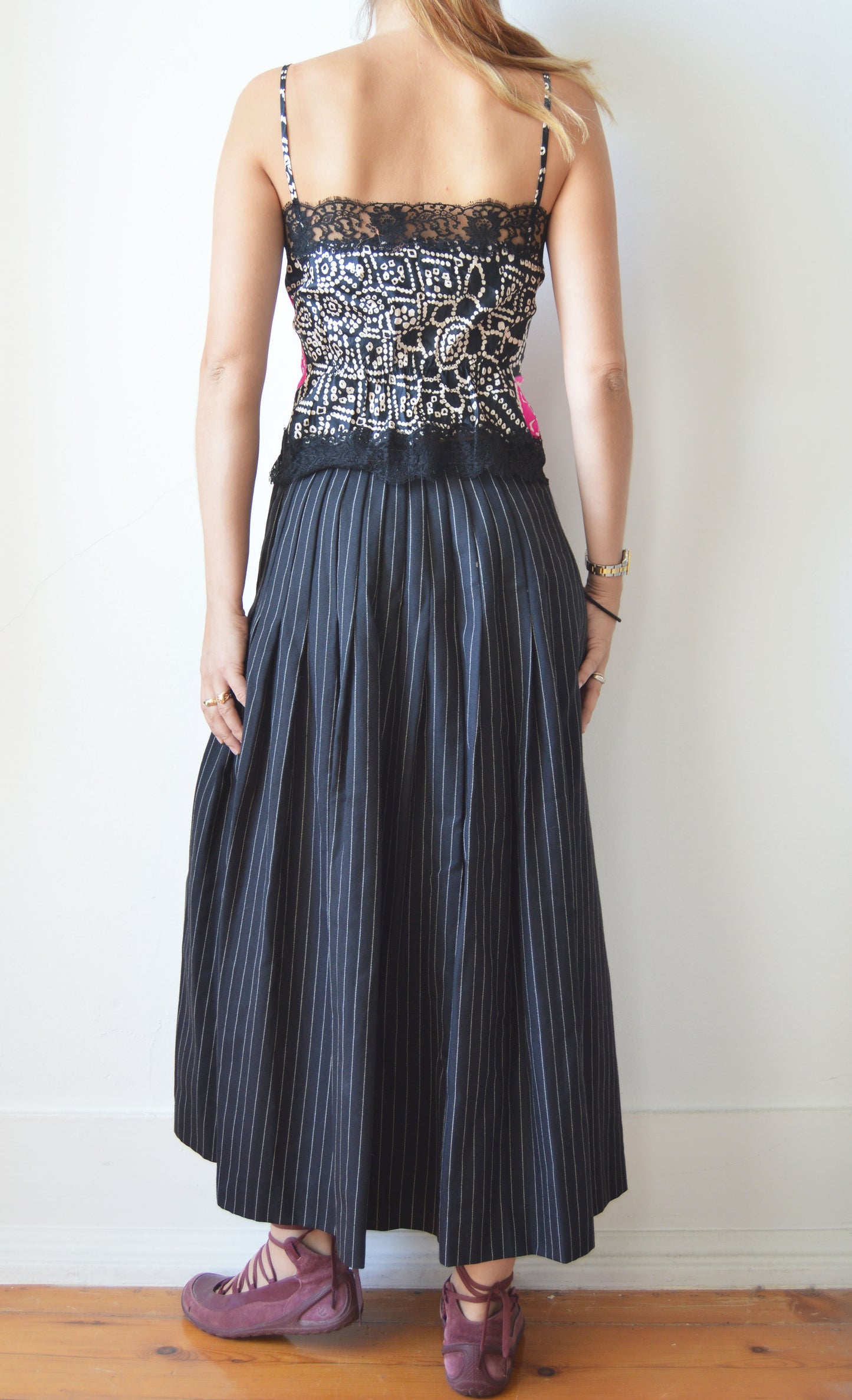 vintage iceberg pink and black lace camisole