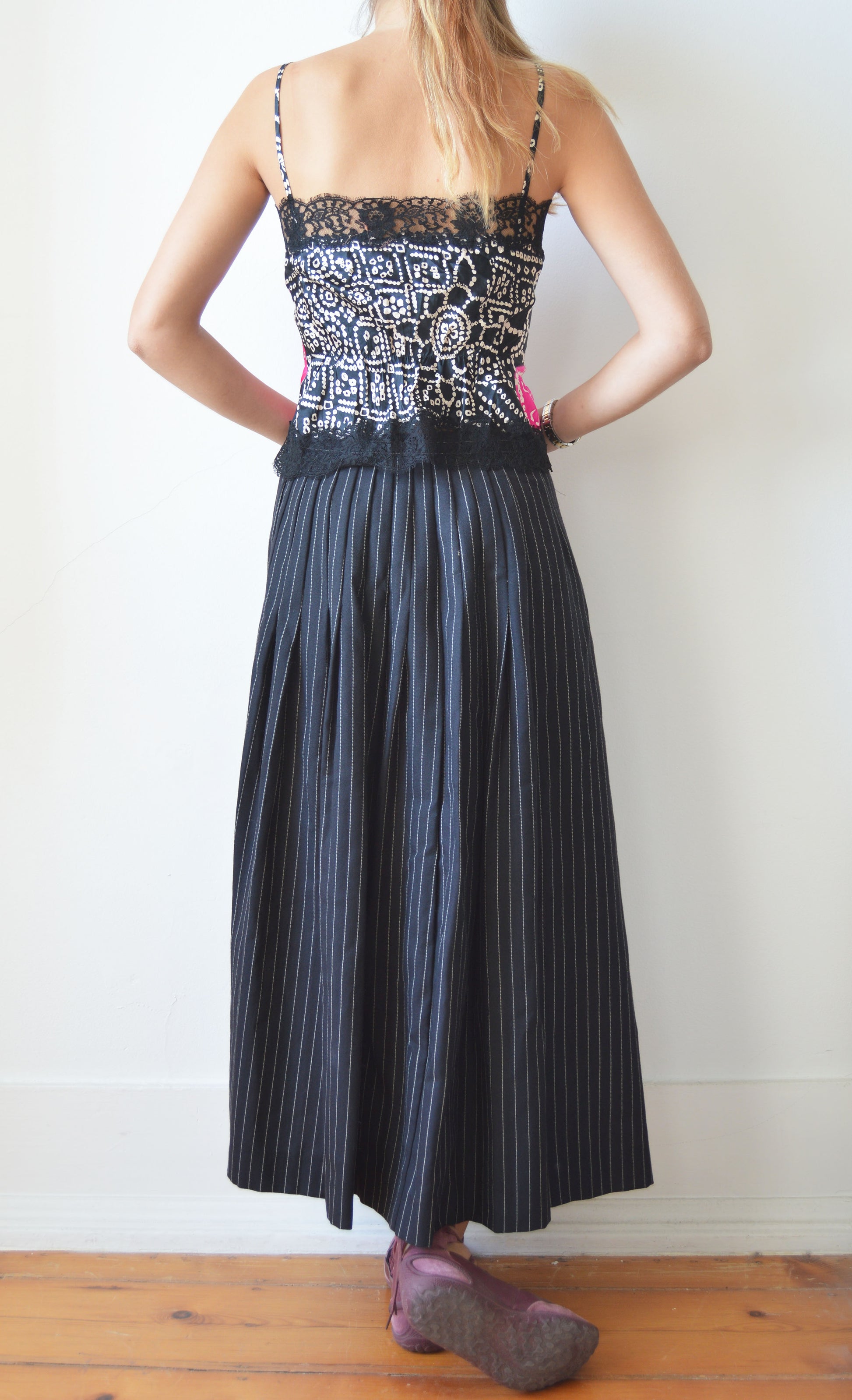 vintage iceberg pink and black lace camisole