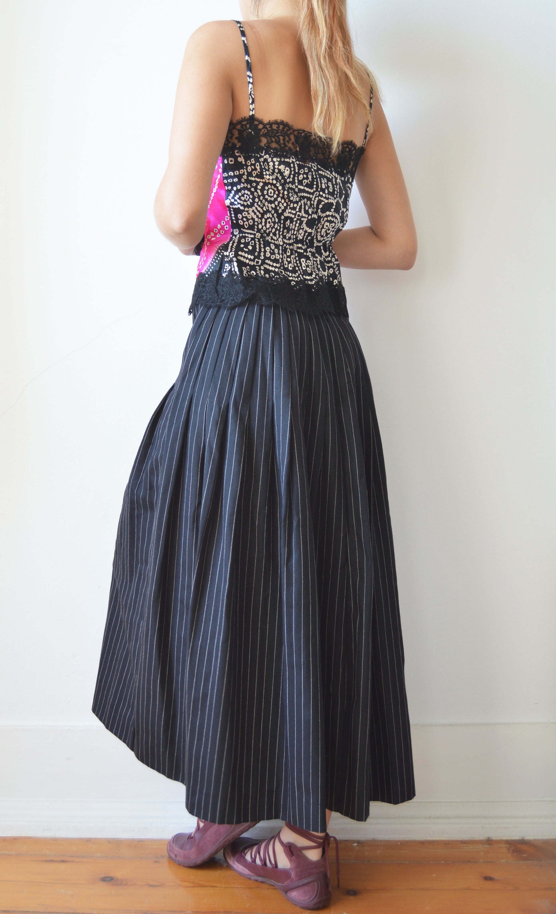 vintage iceberg pink and black lace camisole