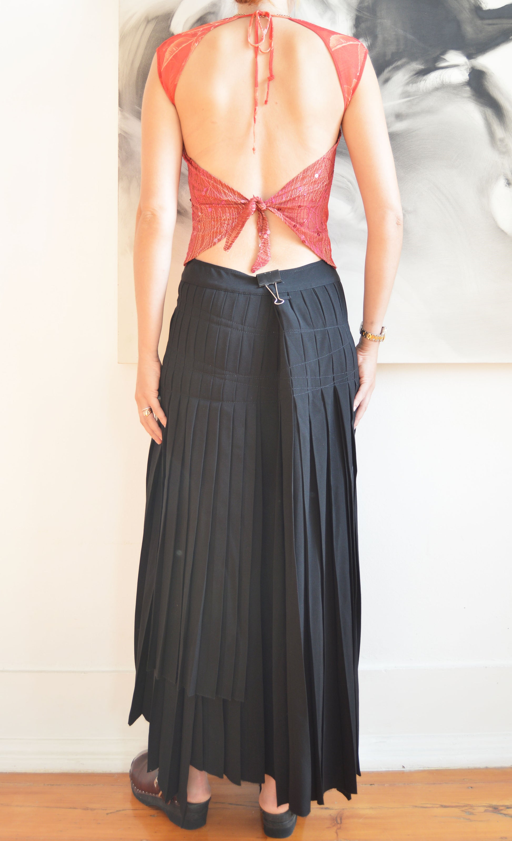 vintage jean Paul gaultier fw 2002 black asymmetric wool maxi skirt