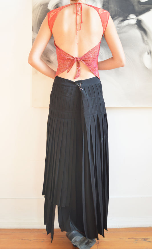 vintage jean Paul gaultier fw 2002 black asymmetric wool maxi skirt