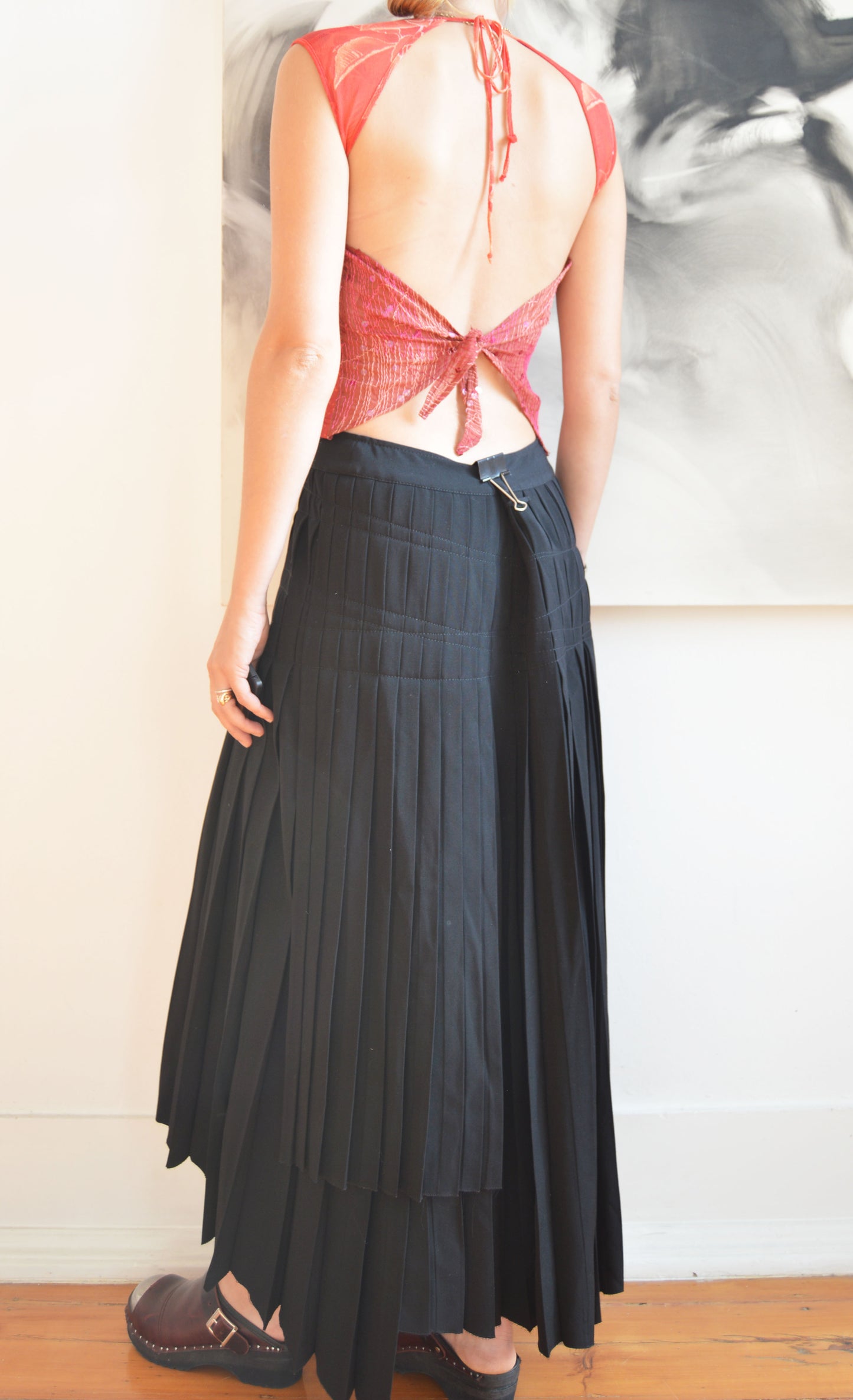 vintage jean Paul gaultier fw 2002 black asymmetric wool maxi skirt