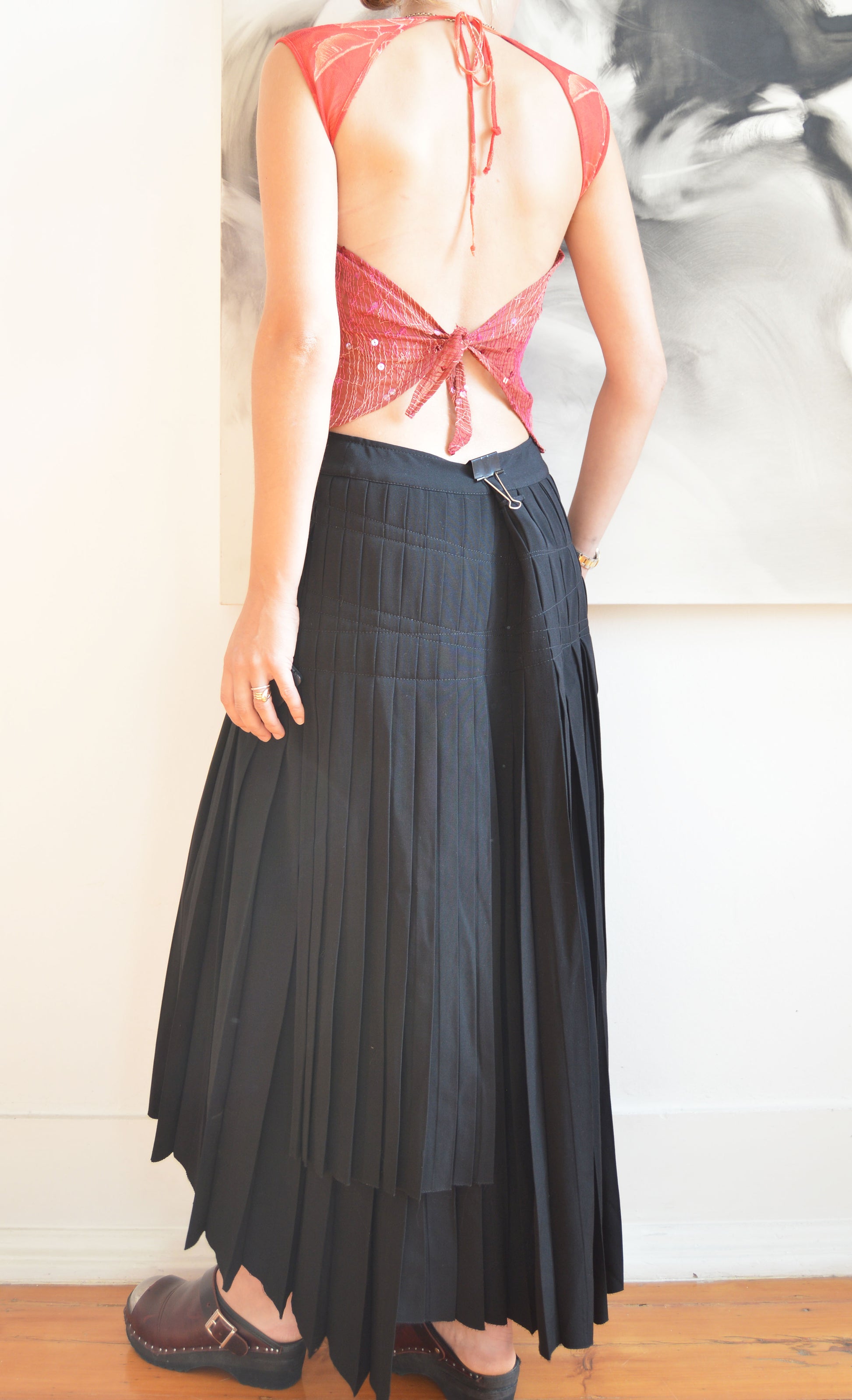 vintage jean Paul gaultier fw 2002 black asymmetric wool maxi skirt