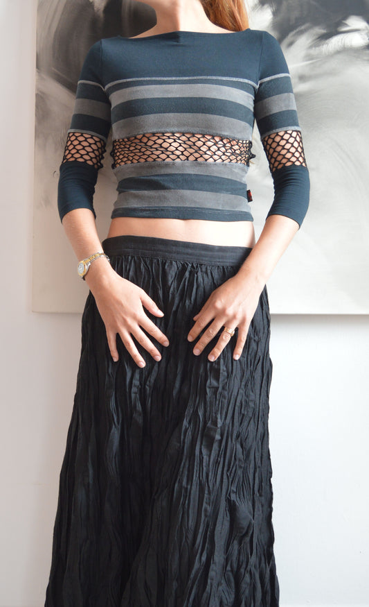 vintage jpg jeans striped top with fishnet detail