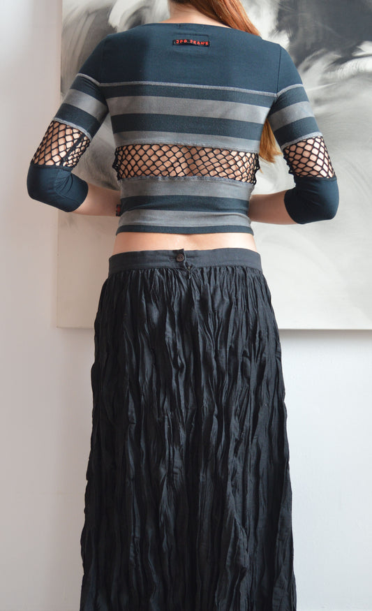 vintage jpg jeans striped top with fishnet detail