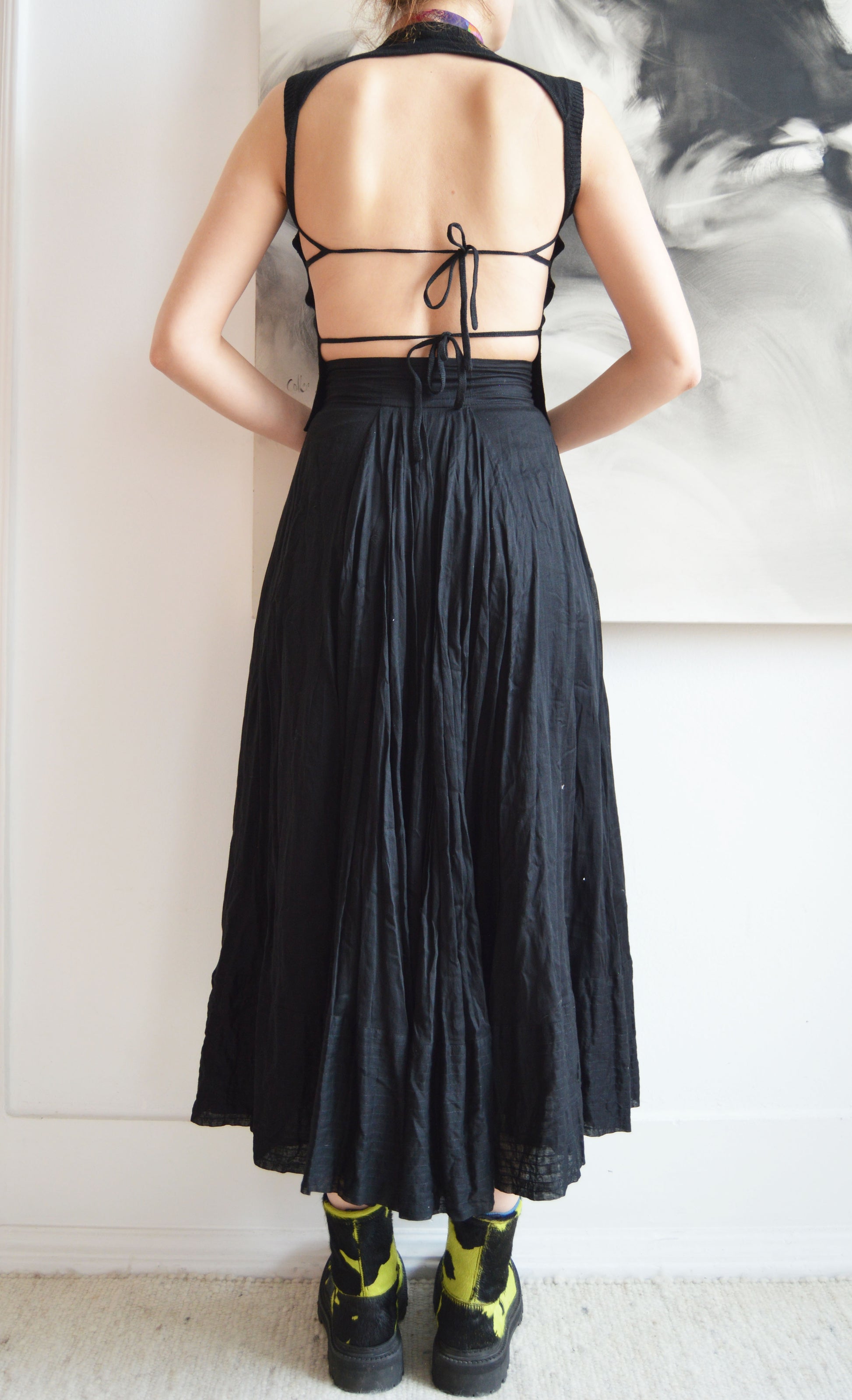 Vintage Kenzo Black Cotton Midi Skirt