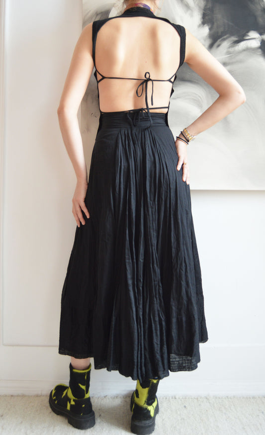 Vintage Kenzo Black Cotton Midi Skirt
