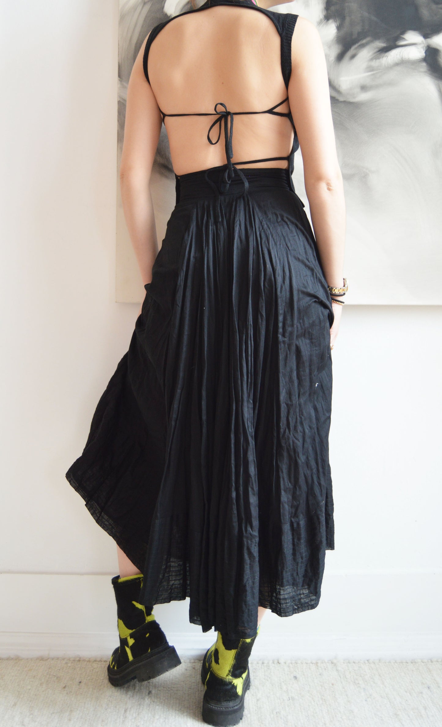 Vintage Kenzo Black Cotton Midi Skirt