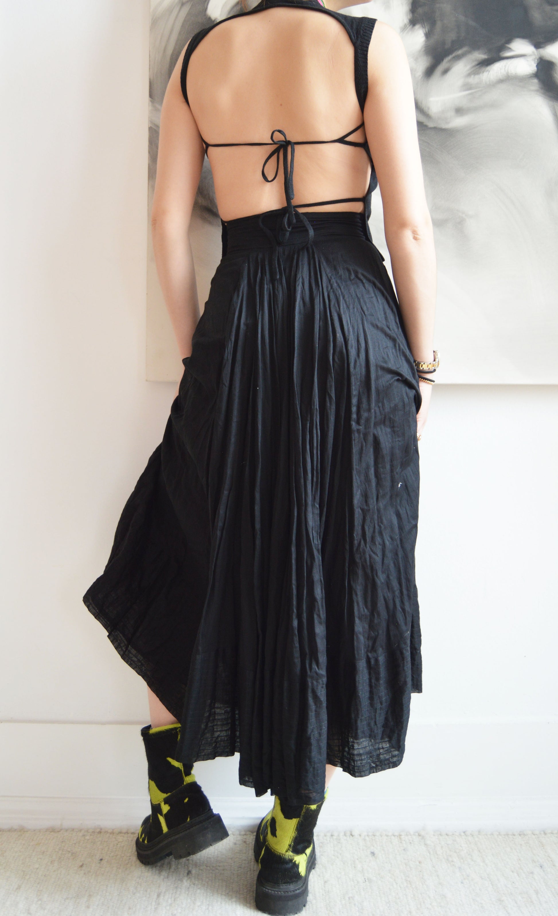Vintage Kenzo Black Cotton Midi Skirt