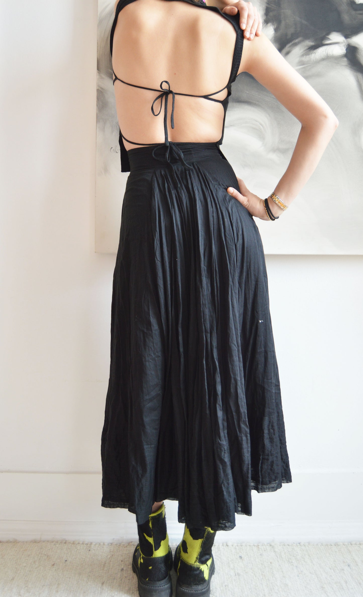 Vintage Kenzo Black Cotton Midi Skirt