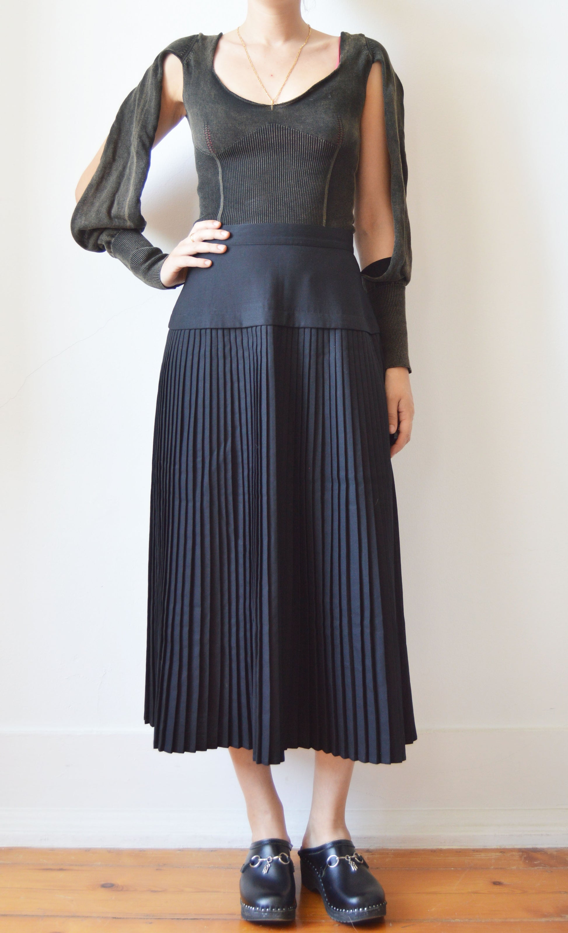 Vintage Kenzo City Black Pleated Skirt