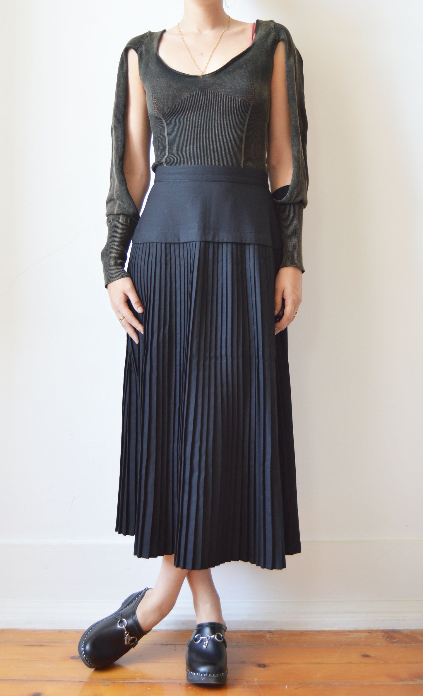 Vintage Kenzo City Black Pleated Skirt