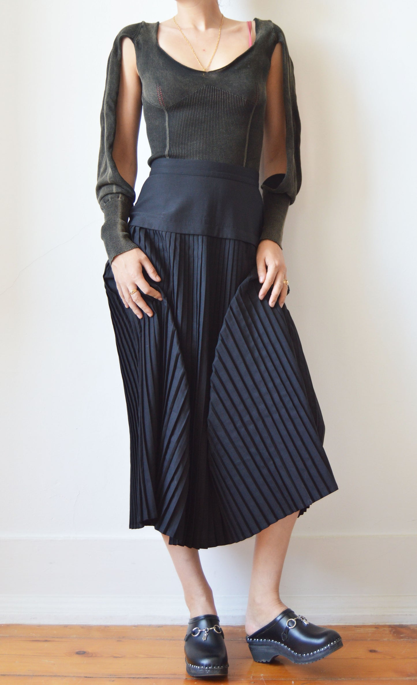 Vintage Kenzo City Black Pleated Skirt