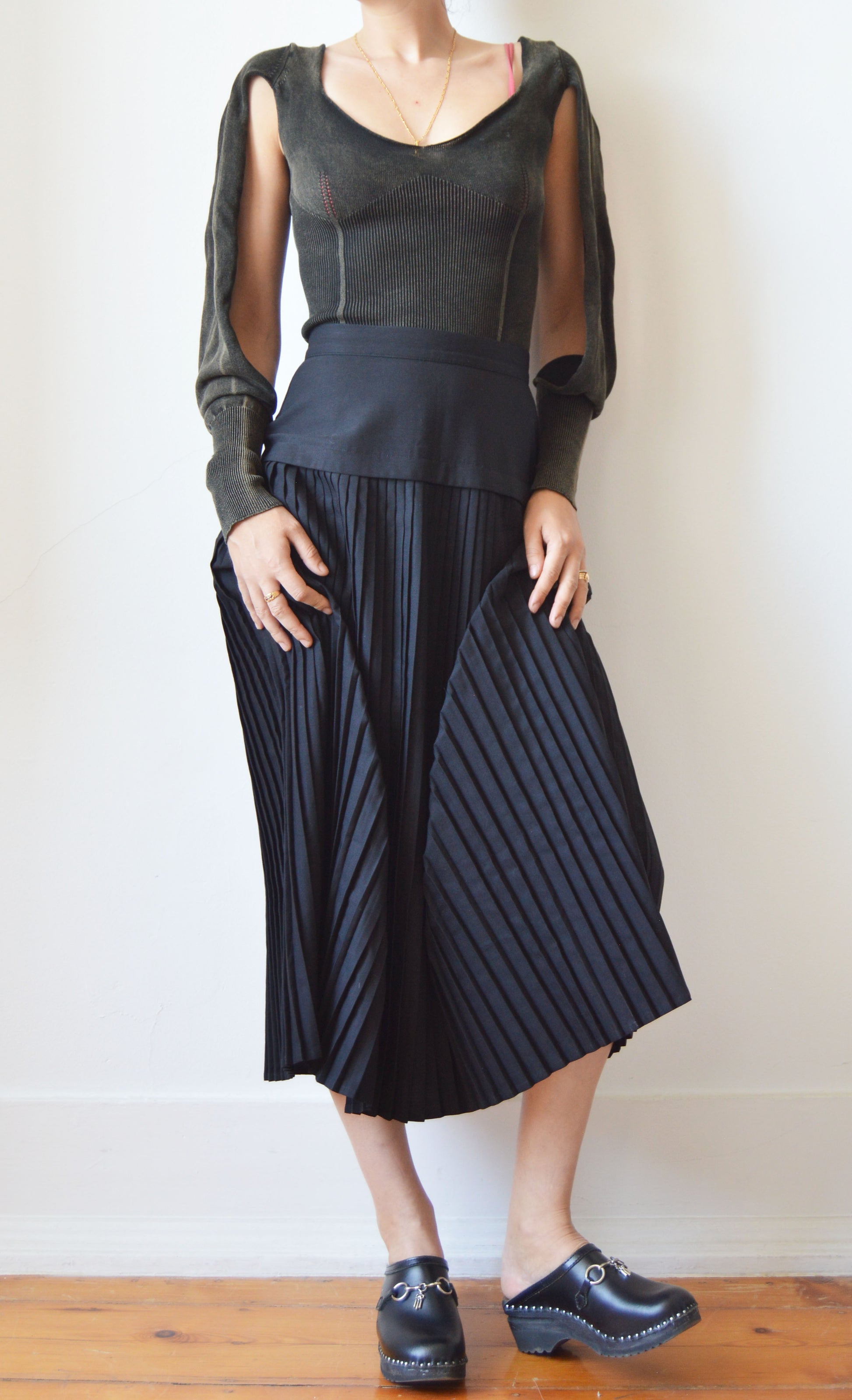 Vintage Kenzo City Black Pleated Skirt