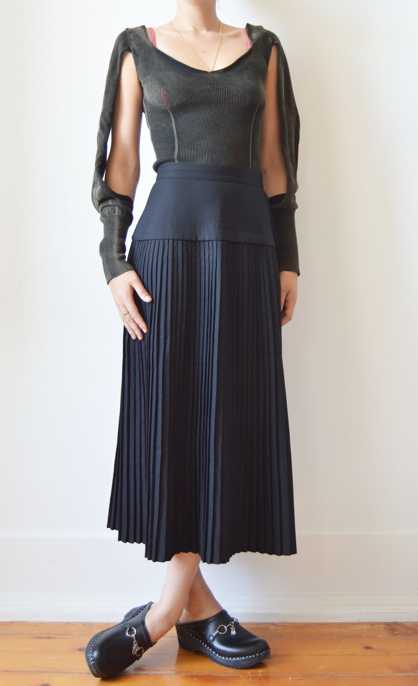 Vintage Kenzo City Black Pleated Skirt