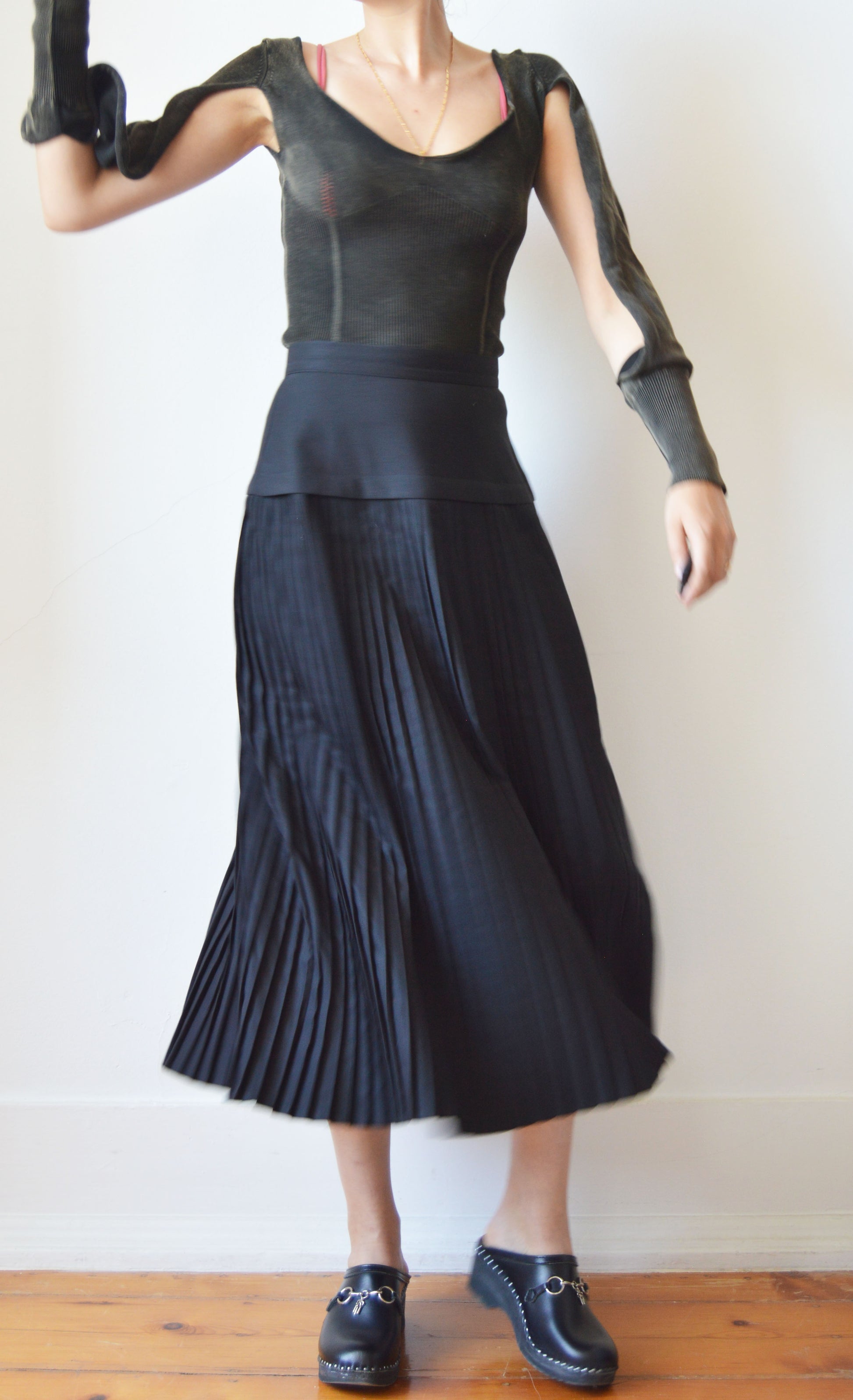 Vintage Kenzo City Black Pleated Skirt