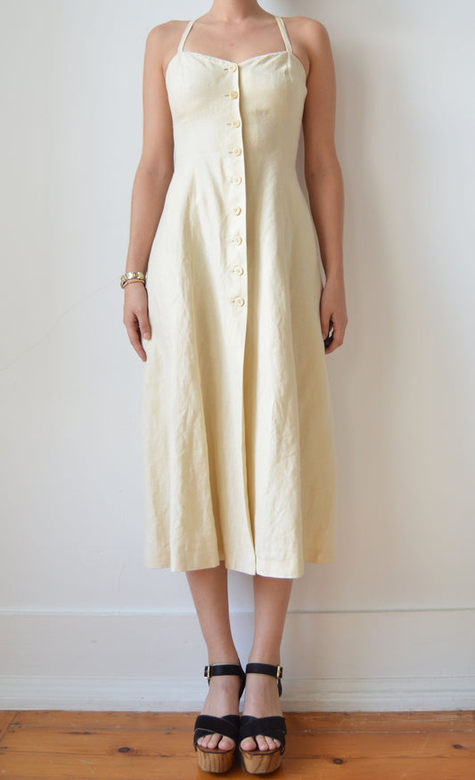 vintage kenzo cream linen dress with crossover back