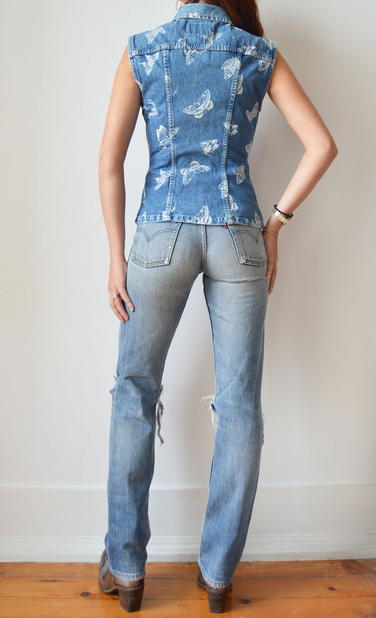 vintage kenzo jeans denim butterfly gilet