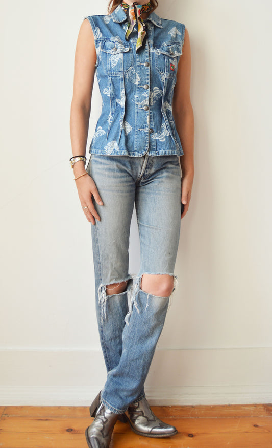 vintage kenzo jeans denim butterfly gilet