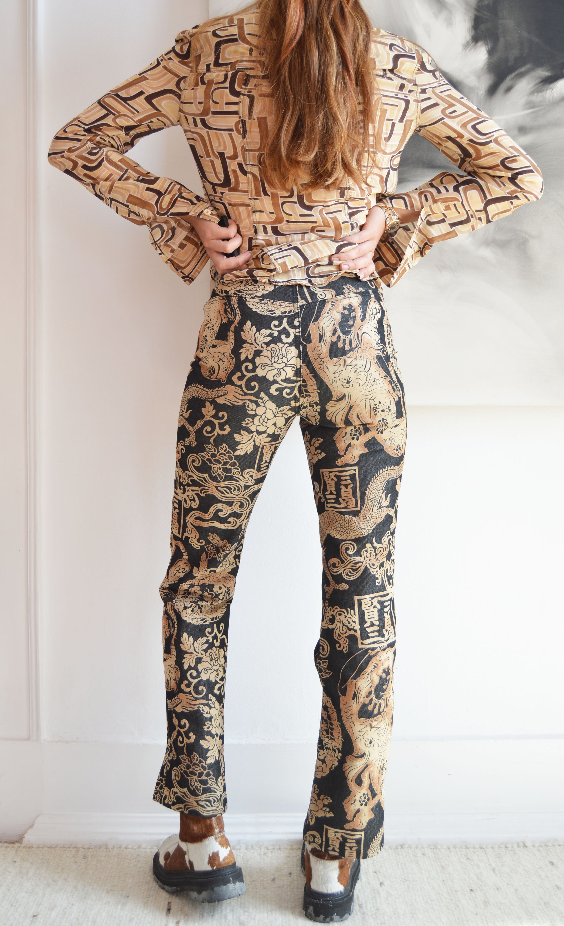 vintage kenzo jeans dragon print pants