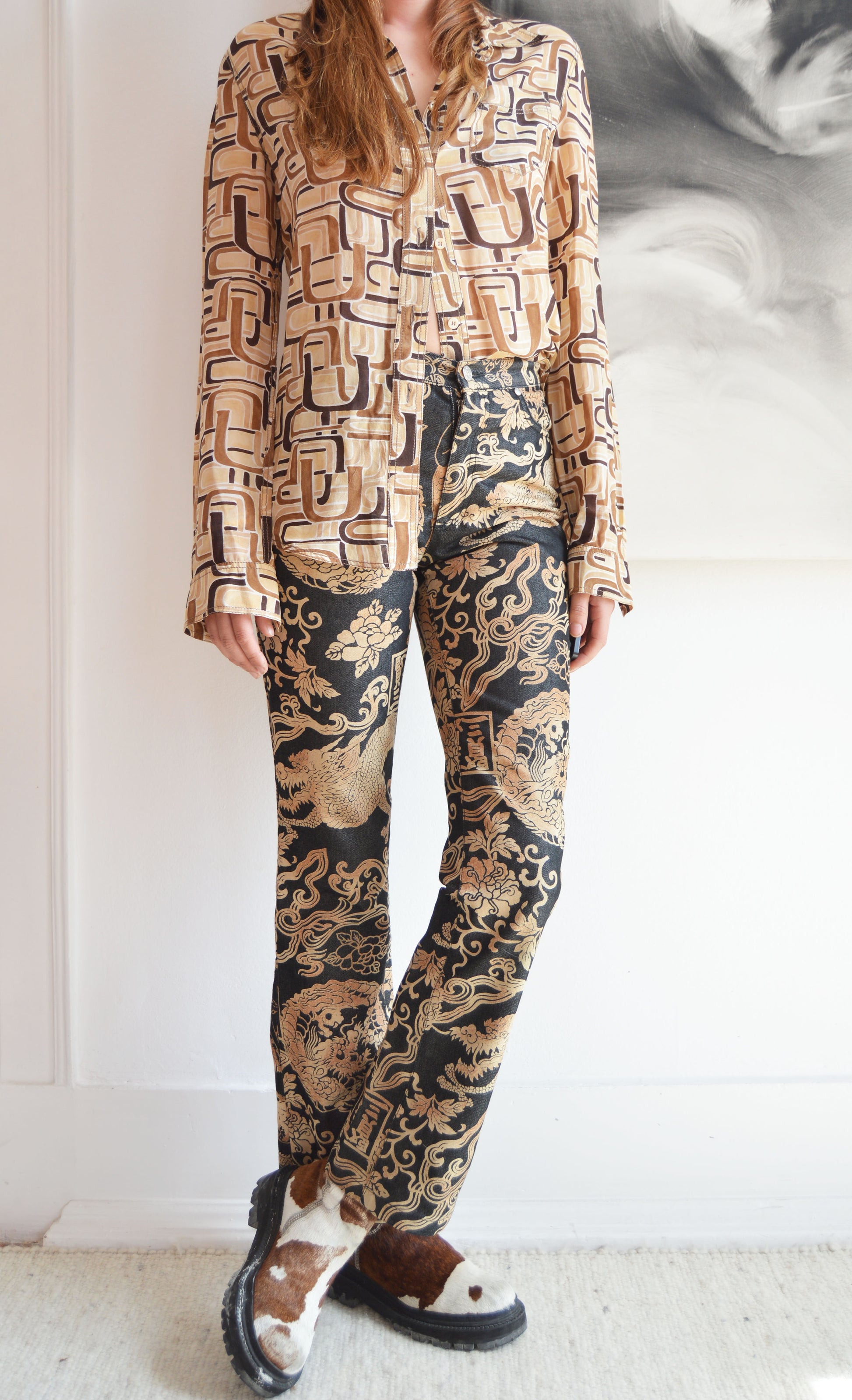 vintage kenzo jeans dragon print pants