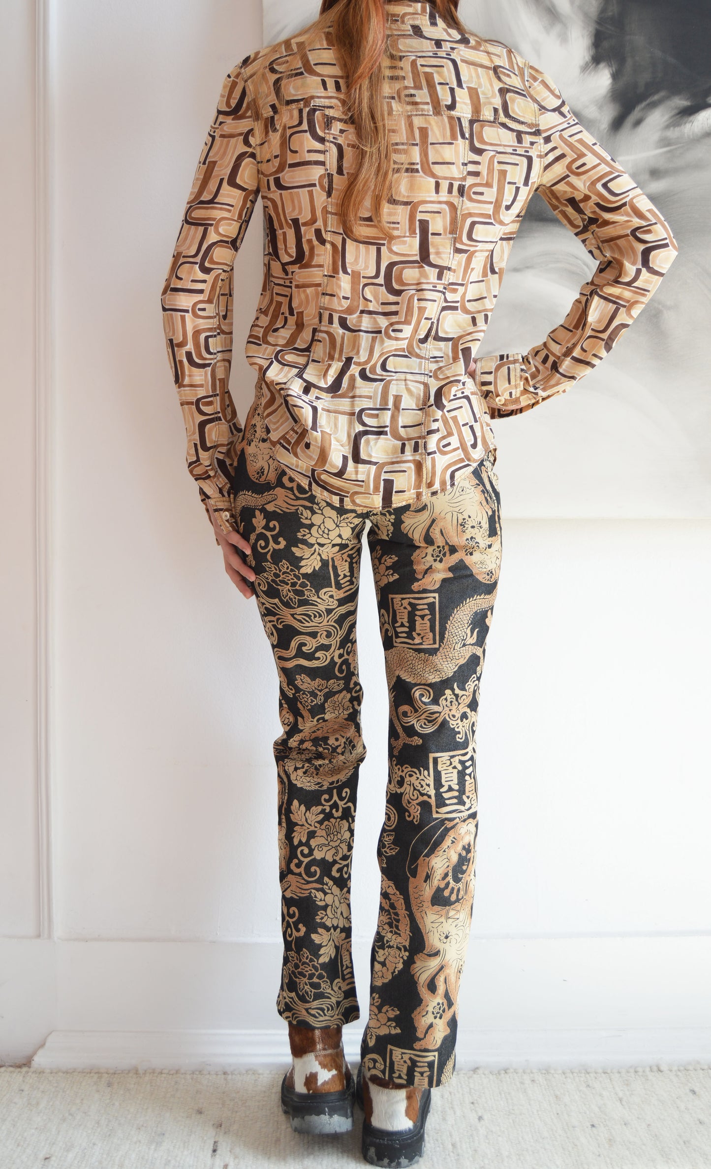 vintage kenzo jeans dragon print pants