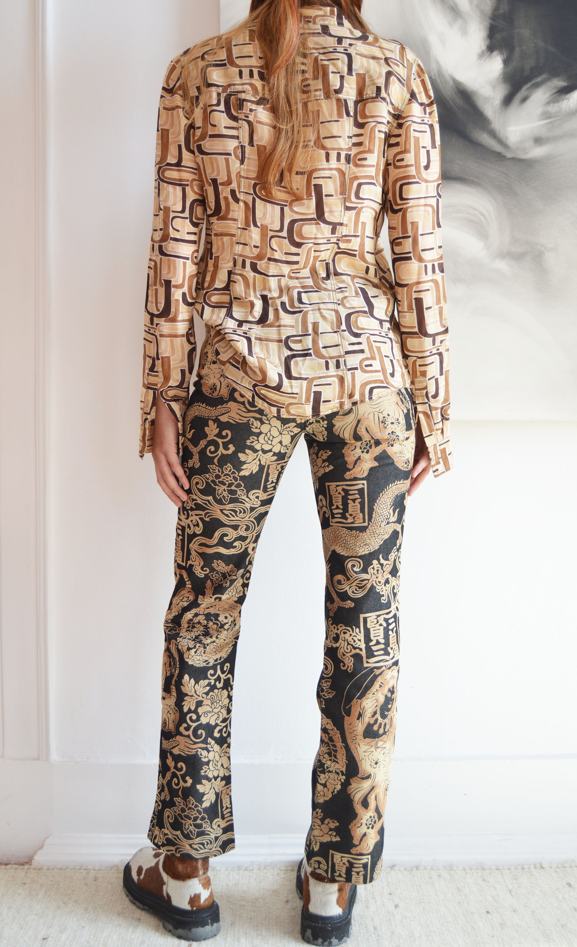 vintage kenzo jeans dragon print pants
