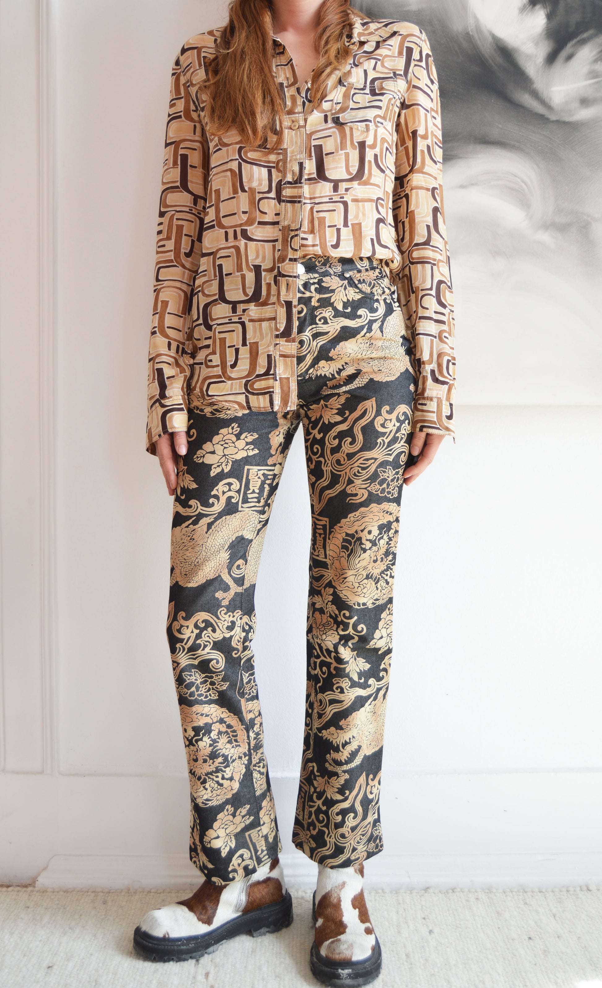 vintage kenzo jeans dragon print pants