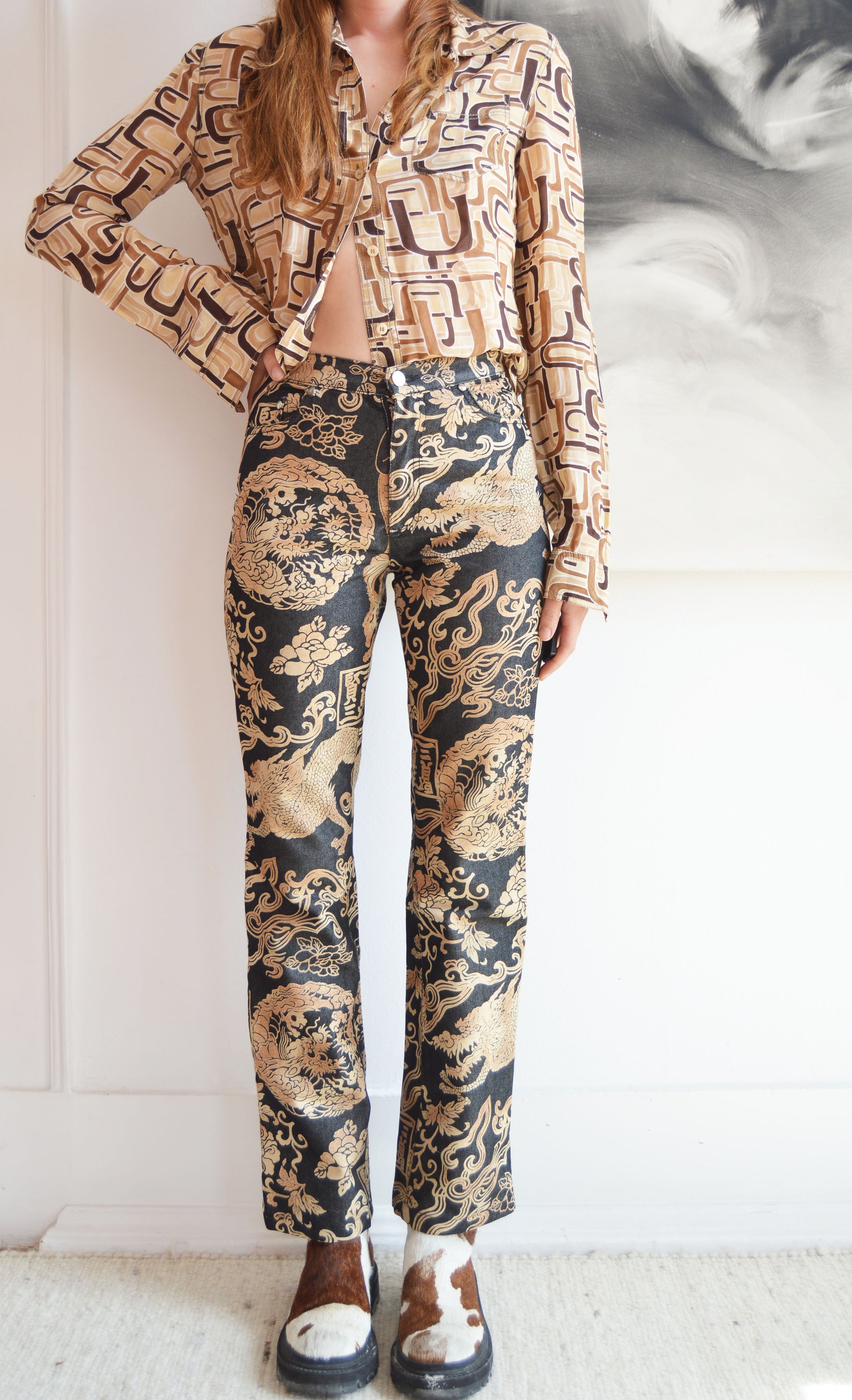 vintage kenzo jeans dragon print pants