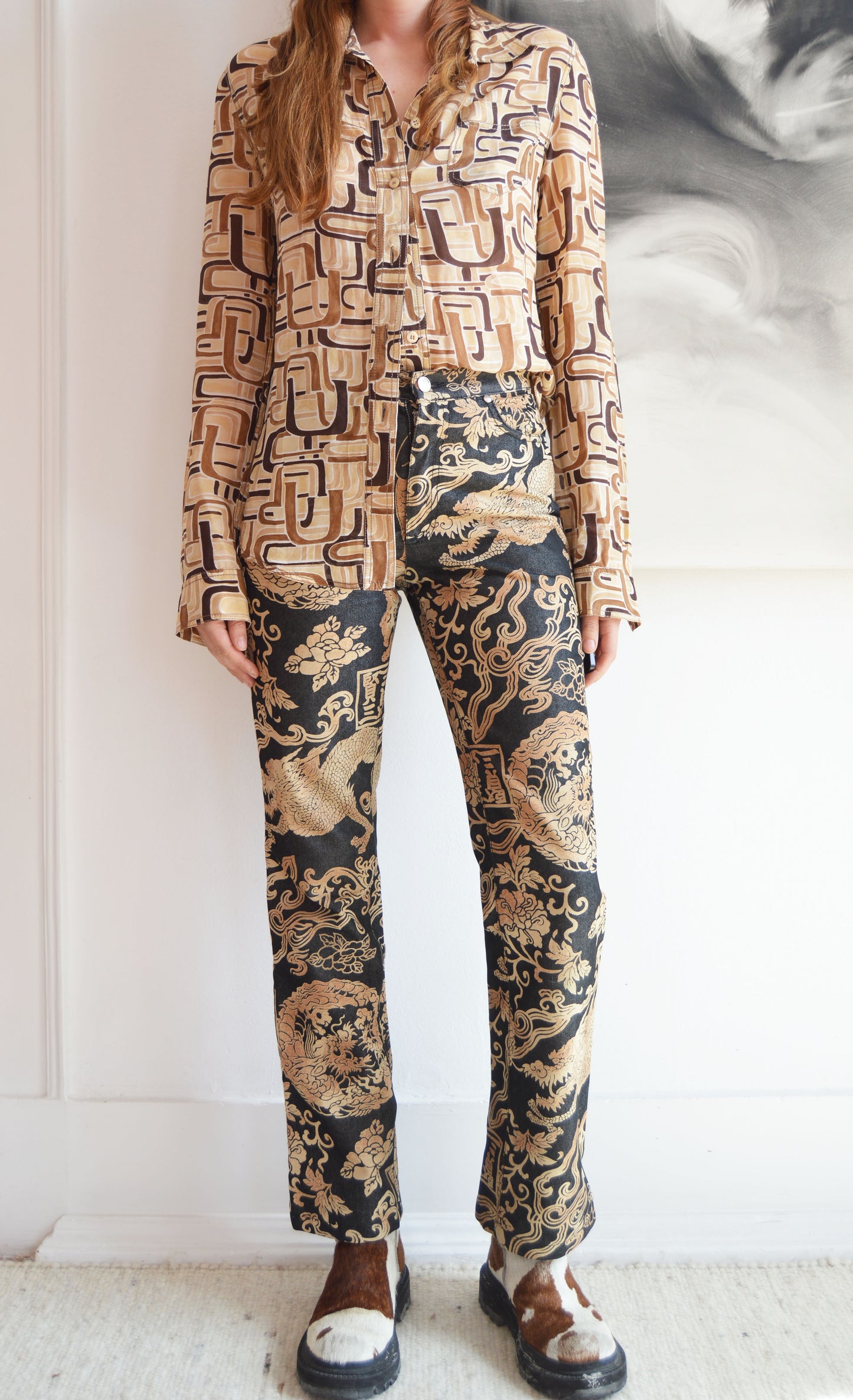 vintage kenzo jeans dragon print pants
