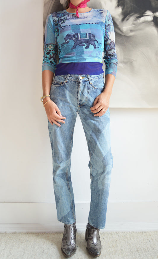 vintage kenzo jeans elephant mesh top