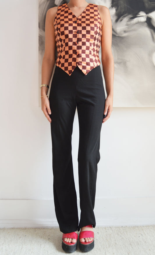 vintage kenzo silk checkered waistcoat