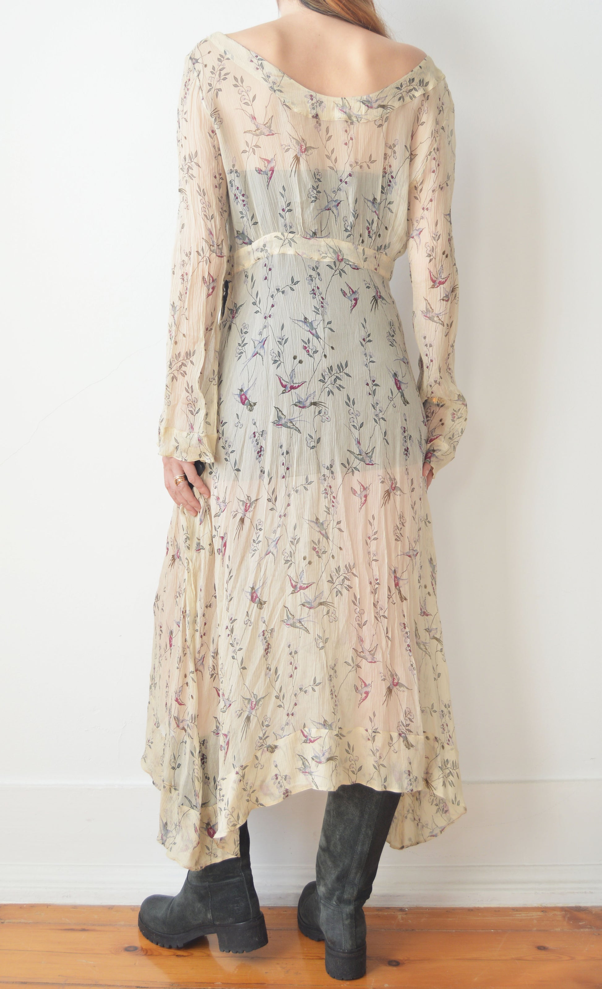 Vintage Marni F/W 2002 Silk Bird Print Sheer Dress