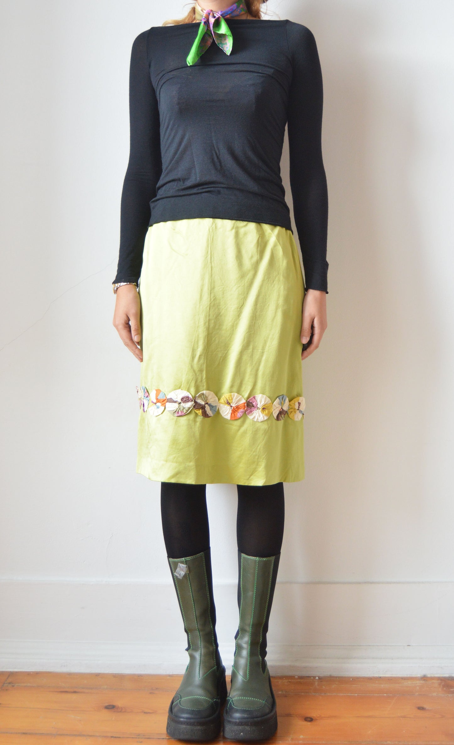 vintage marni green silk skirt