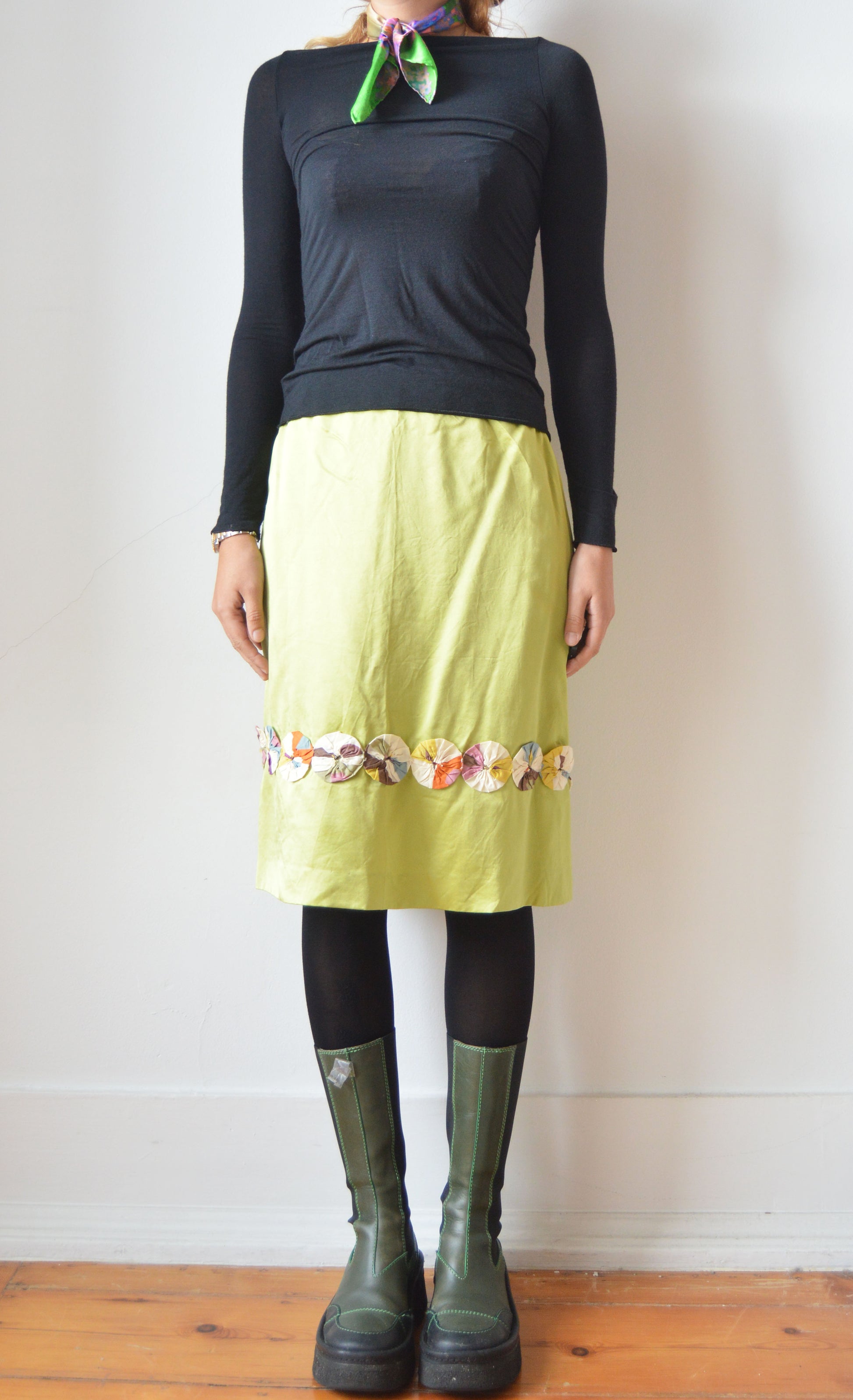 vintage marni green silk skirt