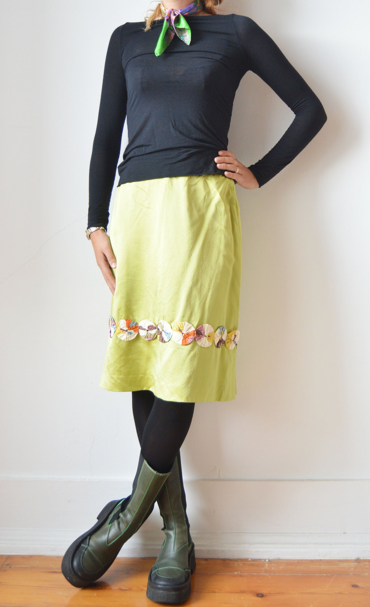 vintage marni green silk skirt