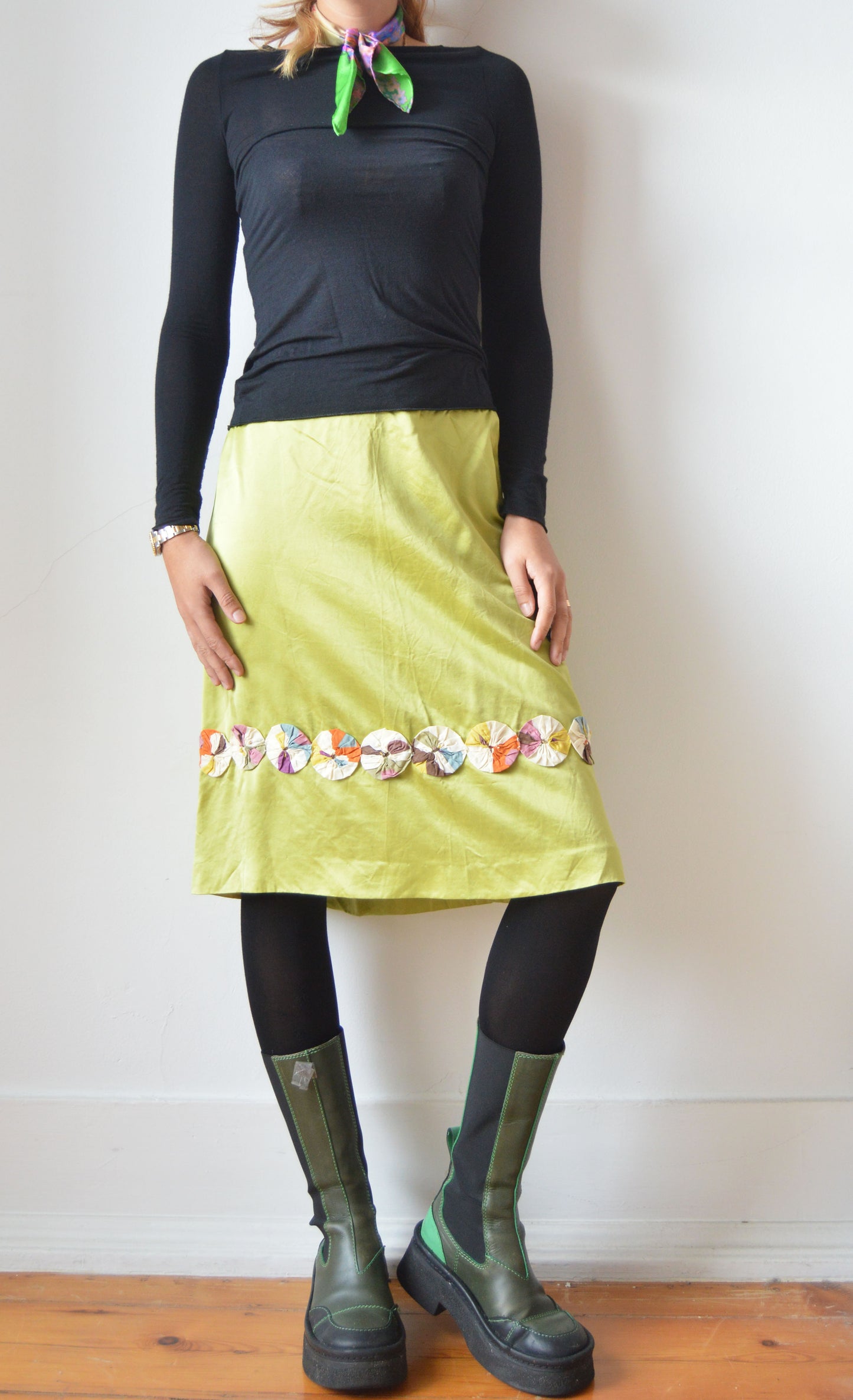 vintage marni green silk skirt